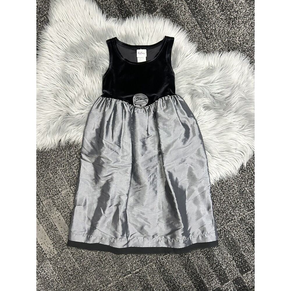 VTG Velvet Silver‎ Party Dress Charcoal Black Holiday Cocktail 7 Rose Cottage